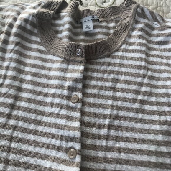 Halogen L Sweater Button Stripe Fall Cream Orange​​​​ - Picture 11 of 14